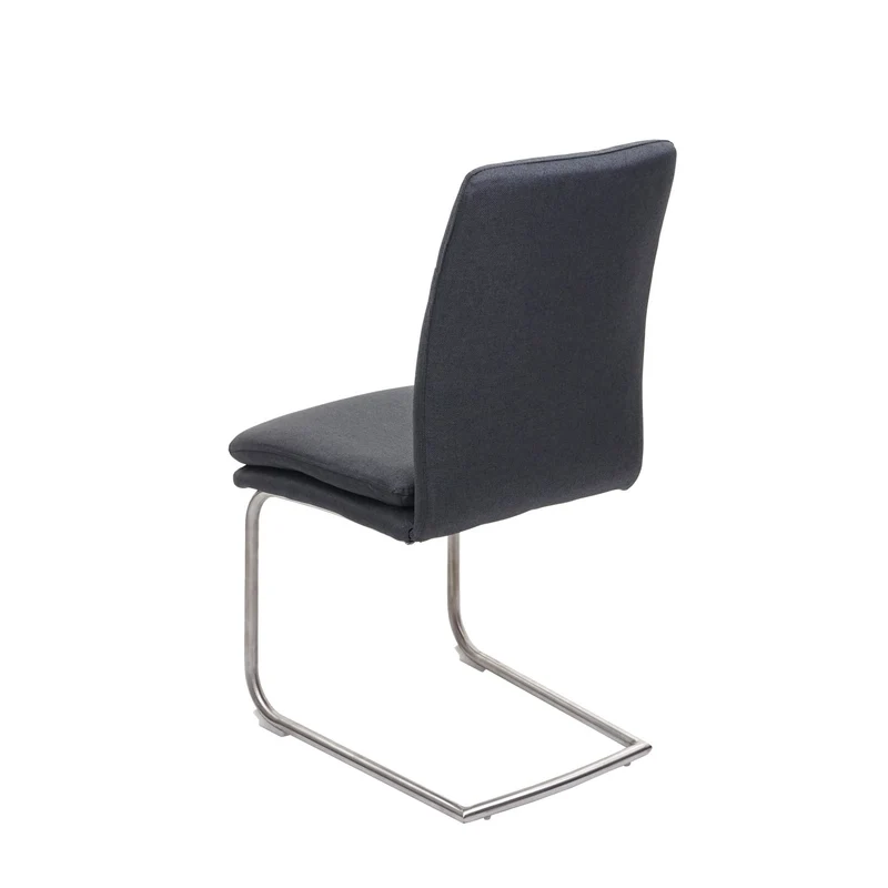 Chaise de salle à manger cuisine en tissu gris foncé et acier inoxydable coutures décoratives 04_0002266