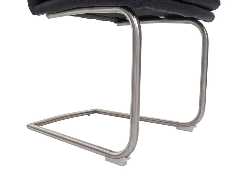 Chaise de salle à manger cuisine en tissu gris foncé et acier inoxydable coutures décoratives 04_0002266