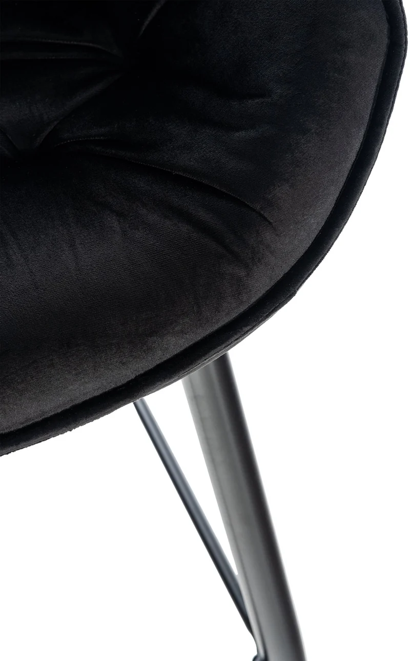 Lot de 2 tabourets de bar moderne en velours noir assise enveloppante capitonnée pieds métal noir 10_0005564