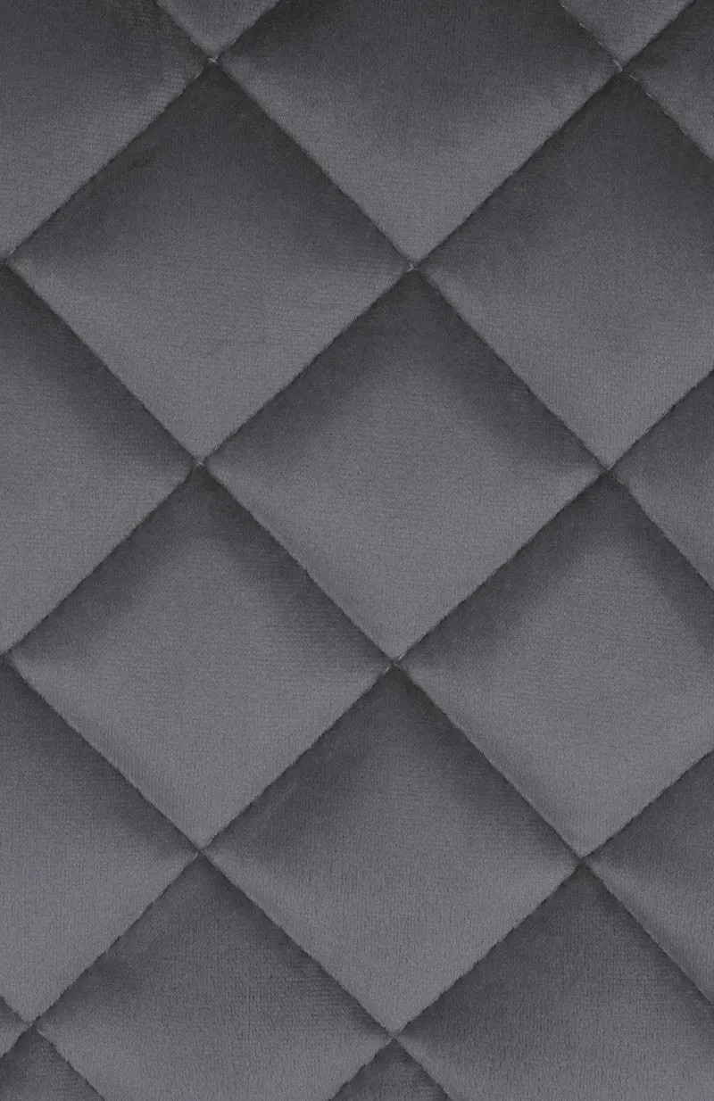 Lot de 2 tabourets de bar repose-pieds hauteur réglable en velours gris foncé coutures losange cadre métal noir 10_0006336