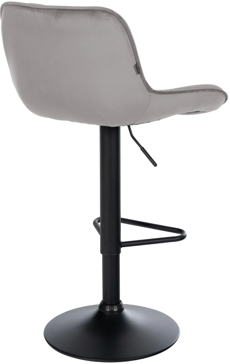 Lot de 2 tabourets de bar repose-pieds hauteur réglable en velours gris coutures losange cadre métal noir 10_0006193