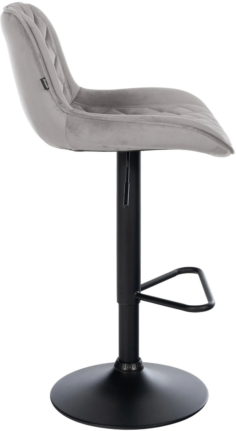 Lot de 2 tabourets de bar repose-pieds hauteur réglable en velours gris coutures losange cadre métal noir 10_0006193