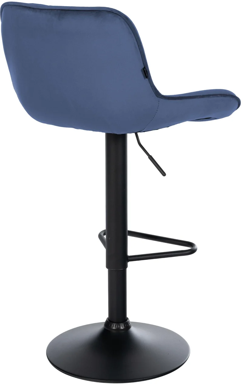 Lot de 2 tabourets de bar repose-pieds hauteur réglable en velours bleu coutures losange cadre métal noir 10_0006066