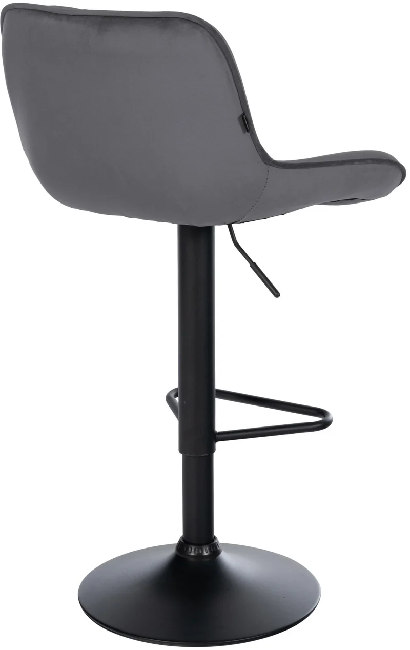 Tabouret de bar x1 repose-pieds hauteur réglable en velours gris foncé coutures losange cadre métal noir 10_0005940
