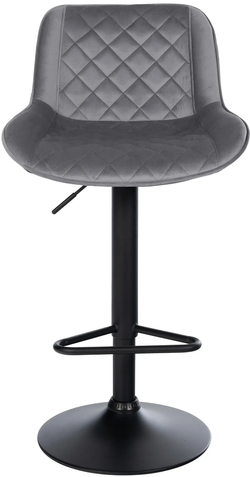 Tabouret de bar x1 repose-pieds hauteur réglable en velours gris foncé coutures losange cadre métal noir 10_0005940
