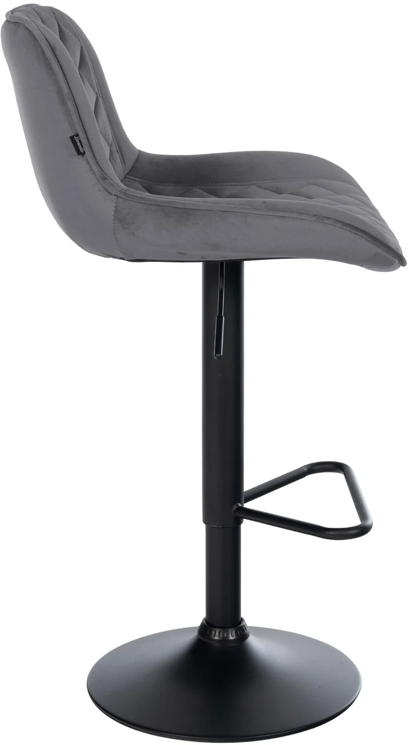 Tabouret de bar x1 repose-pieds hauteur réglable en velours gris foncé coutures losange cadre métal noir 10_0005940