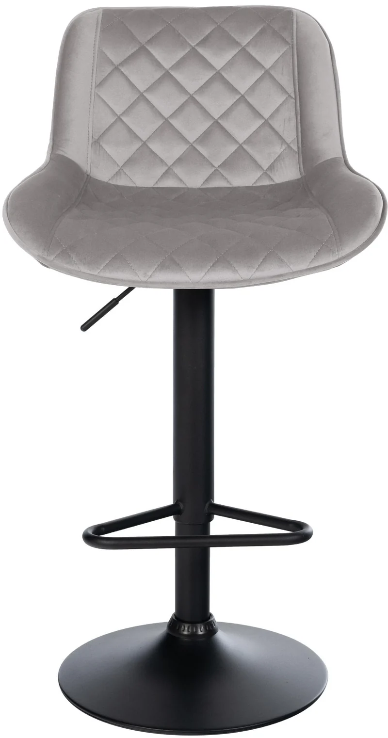Tabouret de bar x1 repose-pieds hauteur réglable en velours gris coutures losange cadre métal noir 10_0005841