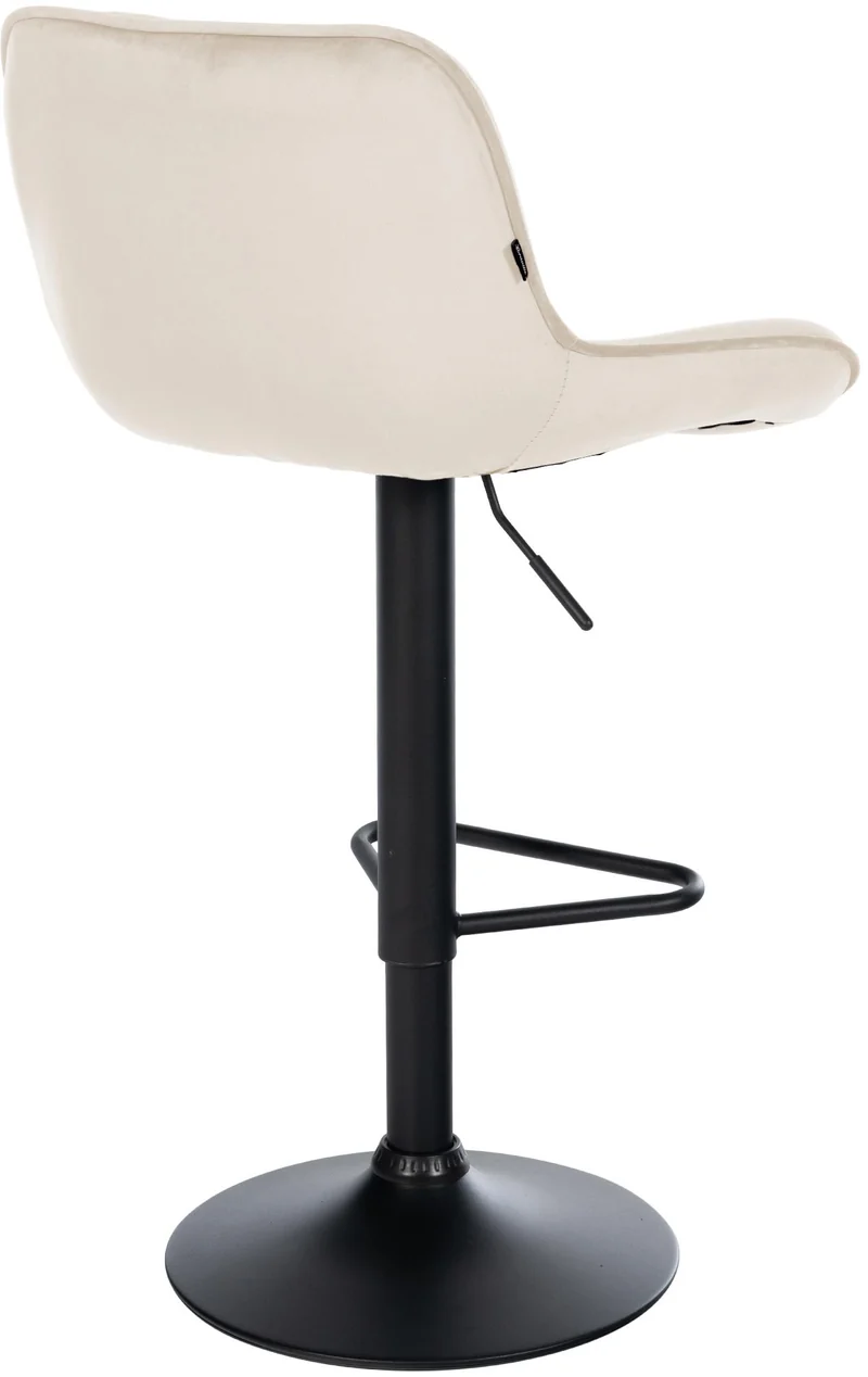 Tabouret de bar x1 repose-pieds hauteur réglable en velours cème coutures losange cadre métal noir 10_0005627