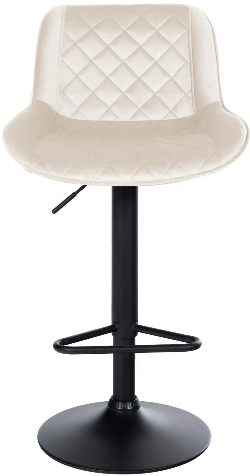 Tabouret de bar x1 repose-pieds hauteur réglable en velours cème coutures losange cadre métal noir 10_0005627