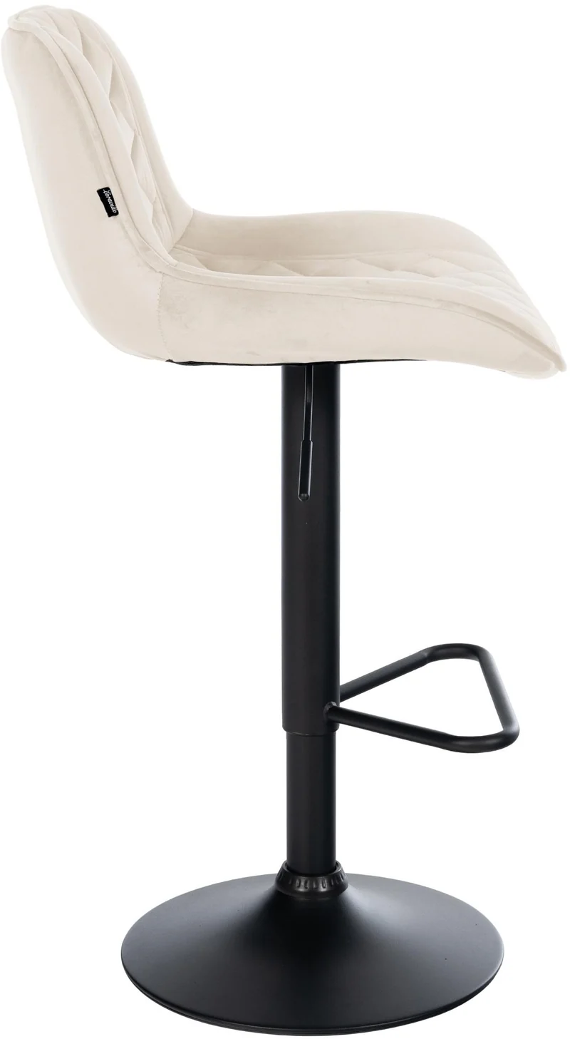 Tabouret de bar x1 repose-pieds hauteur réglable en velours cème coutures losange cadre métal noir 10_0005627