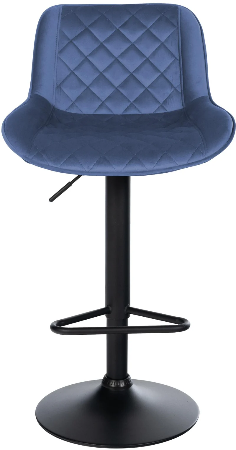 Tabouret de bar x1 repose-pieds hauteur réglable en velours bleu coutures losange cadre métal noir 10_0005625