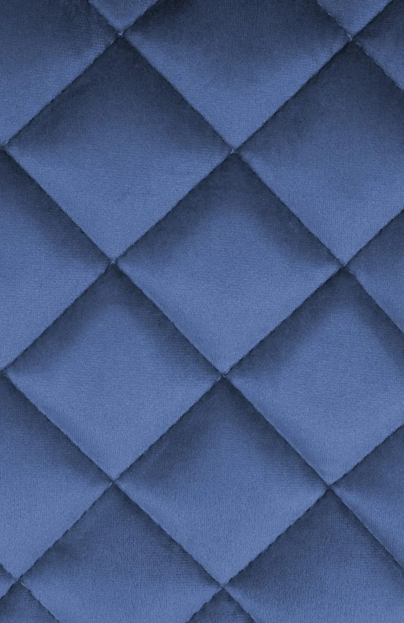 Tabouret de bar x1 repose-pieds hauteur réglable en velours bleu coutures losange cadre métal noir 10_0005625