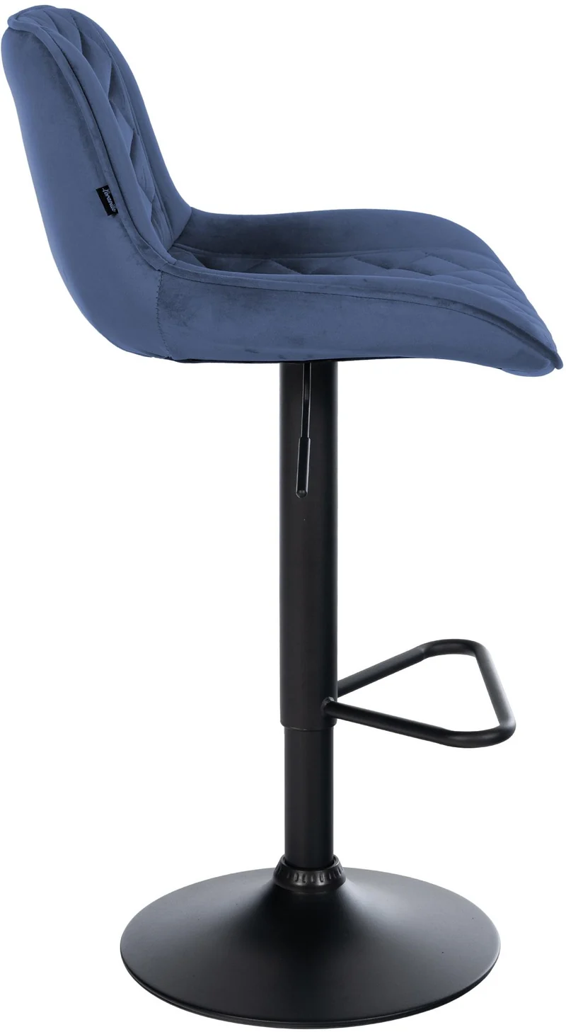 Tabouret de bar x1 repose-pieds hauteur réglable en velours bleu coutures losange cadre métal noir 10_0005625