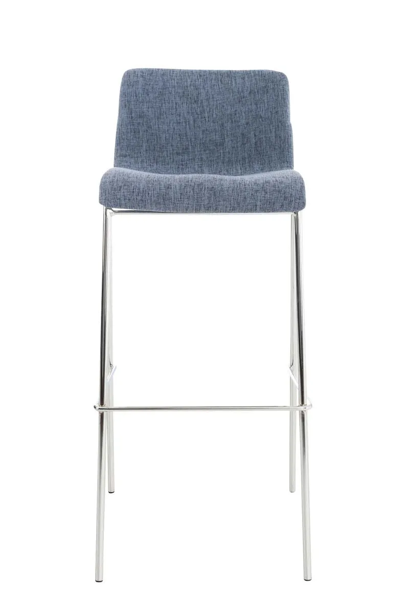 Tabouret de bar x1 en tissu bleu cadre métallique chromé à quatre pieds style chic et moderne 10_0005632