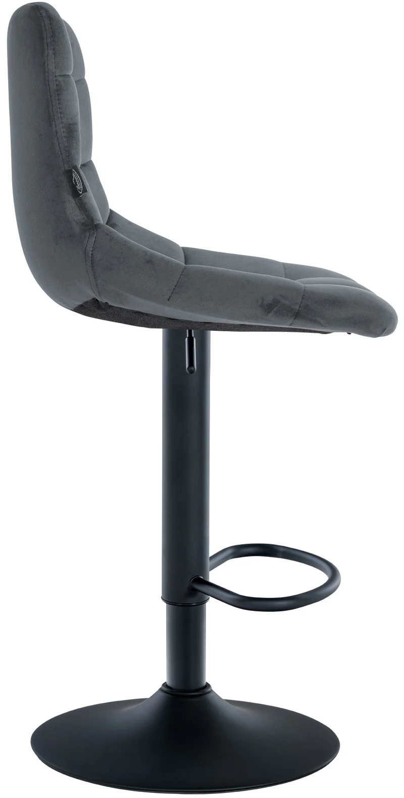 Tabouret de bar x1 moderne en velours noir motif matelassé piètement trompette métal noir 10_0005665