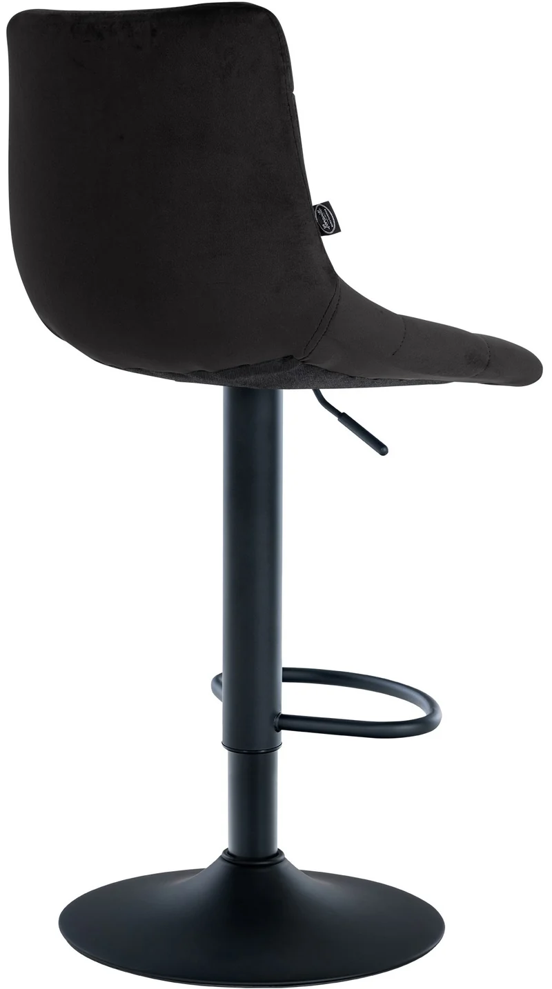 Tabouret de bar x1 moderne en velours noir motif matelassé piètement trompette métal noir 10_0005661