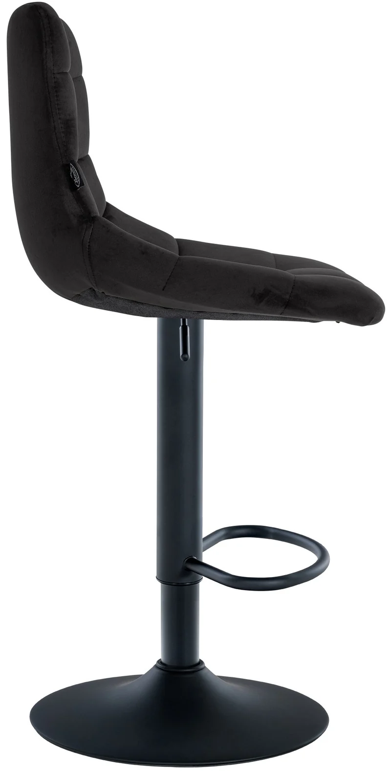 Tabouret de bar x1 moderne en velours noir motif matelassé piètement trompette métal noir 10_0005661