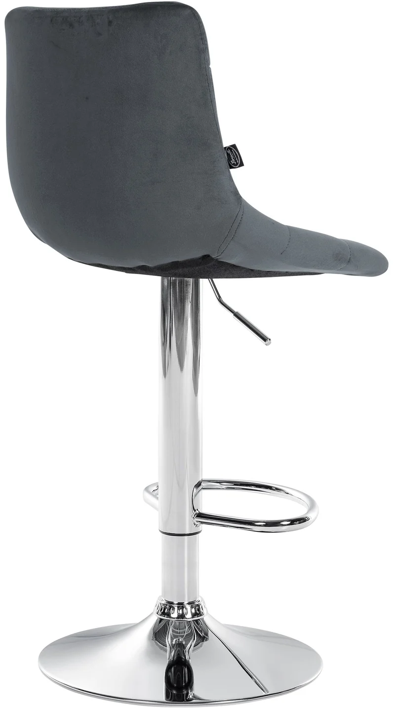 Tabouret de bar x1 moderne en velours gris motif matelassé piètement trompette métal chromé 10_0005659
