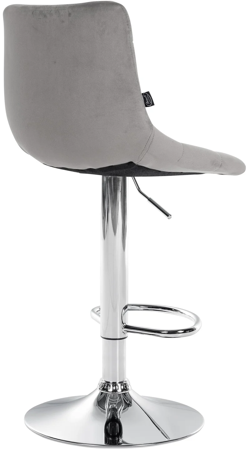 Tabouret de bar x1 moderne en velours gris motif matelassé piètement trompette métal chromé 10_0005658