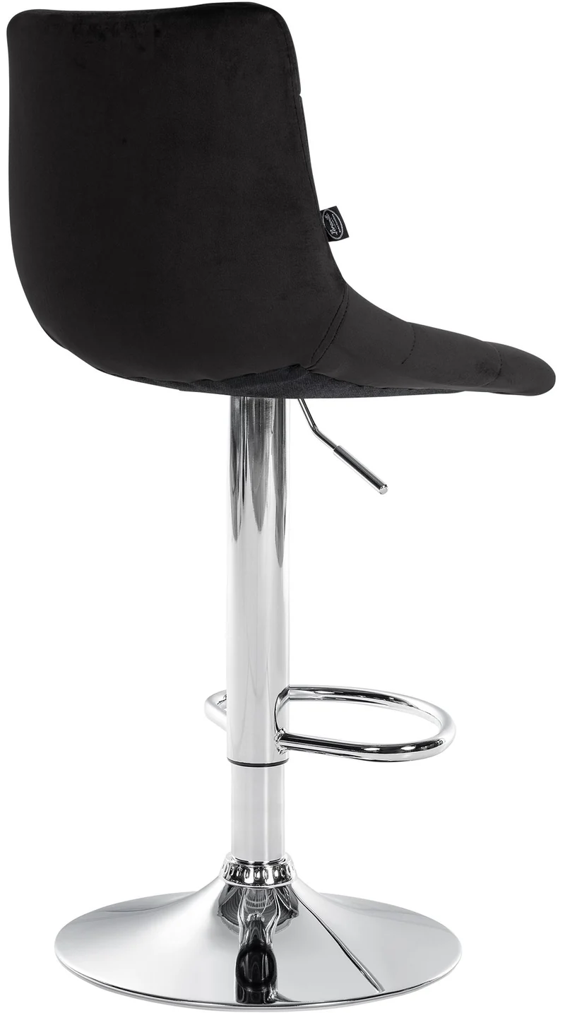 Tabouret de bar x1 moderne en velours noir motif matelassé piètement trompette métal chromé 10_0005655