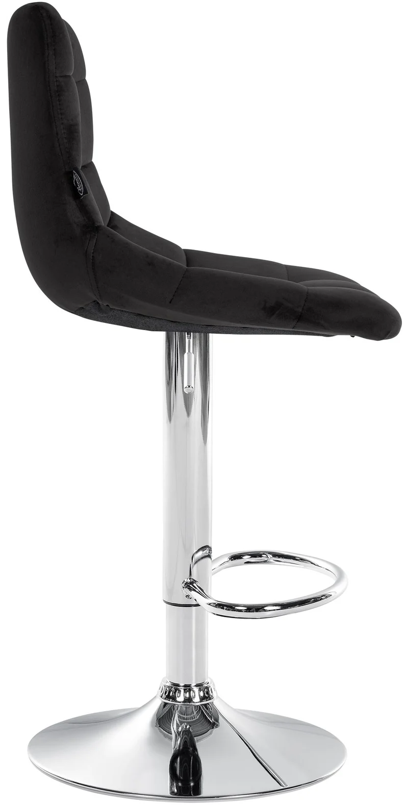 Tabouret de bar x1 moderne en velours noir motif matelassé piètement trompette métal chromé 10_0005655