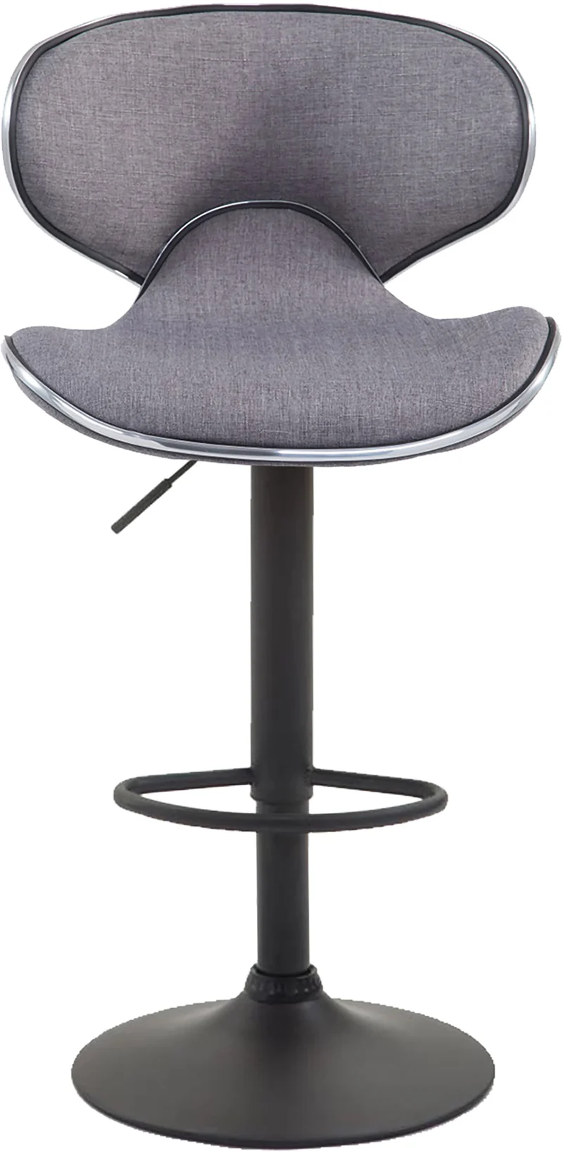 Lot de 2 tabourets de bar sièges modernes aux lignes ondulées en tissu gris clair pied trompette métal noir 10_0006351