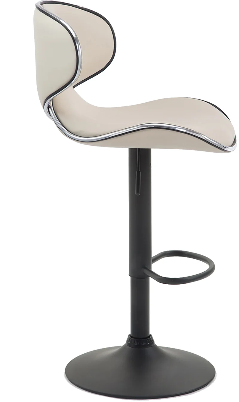 Lot de 2 tabourets de bar sièges modernes aux lignes ondulées en PVC crème pied trompette métal noir 10_0006003