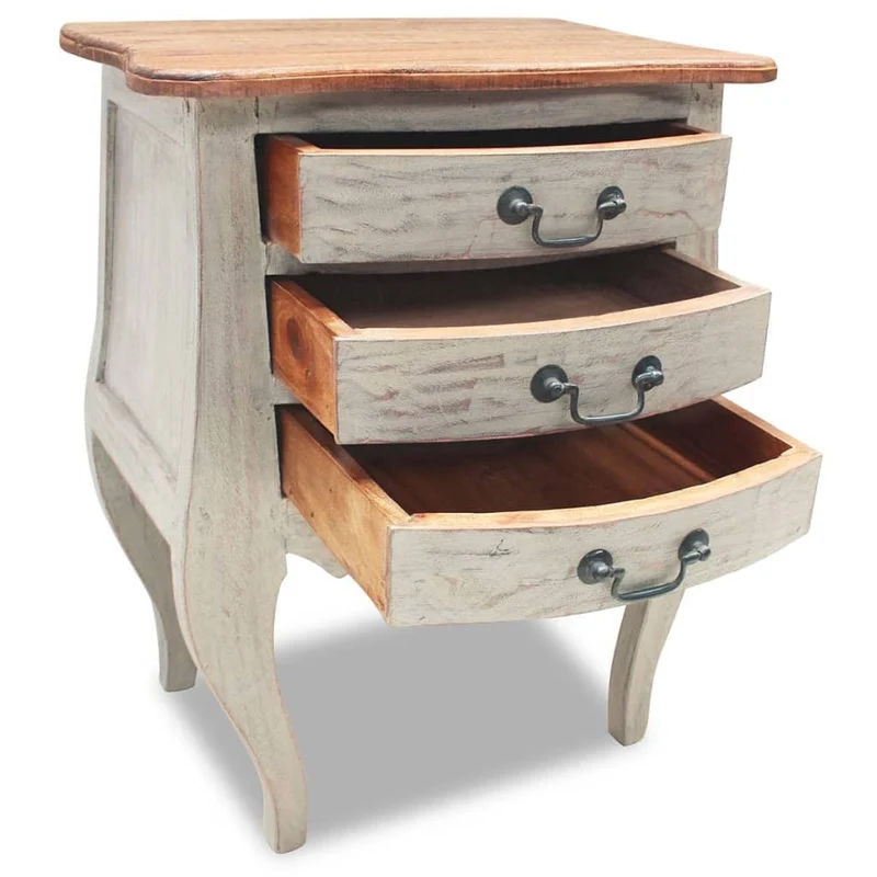 Table de chevet avec 3 tiroirs en bois d'acajou massif 48 x 35 x 64 cm DEC033528