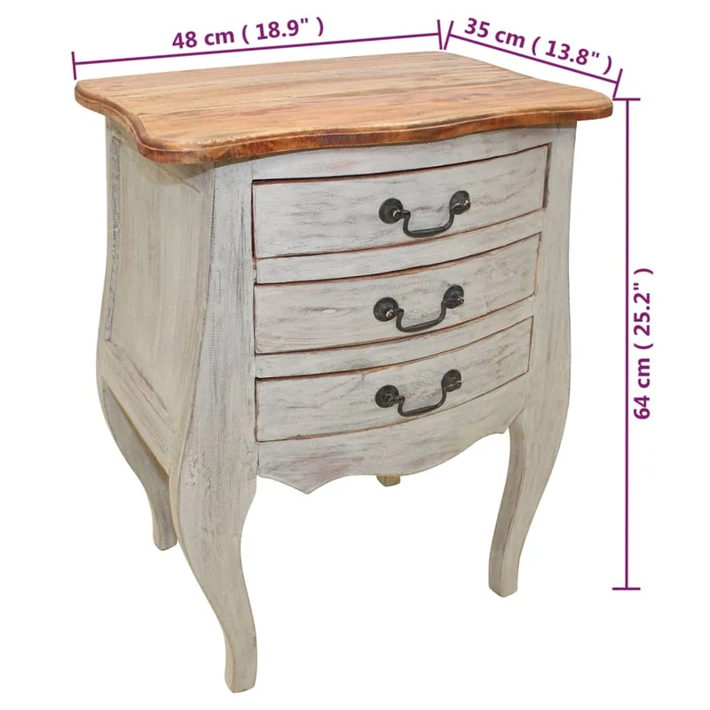 Table de chevet avec 3 tiroirs en bois d'acajou massif 48 x 35 x 64 cm DEC033528