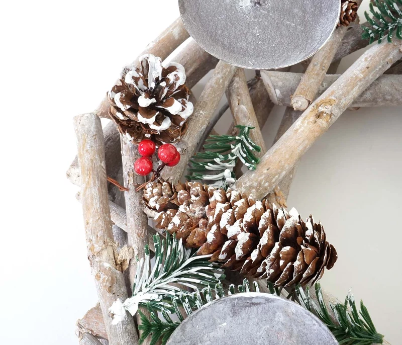 Couronne de l'Avent ronde décoration de table Noël en bois Ø 35cm blanc-gris avec bougies blanc 04_0002566