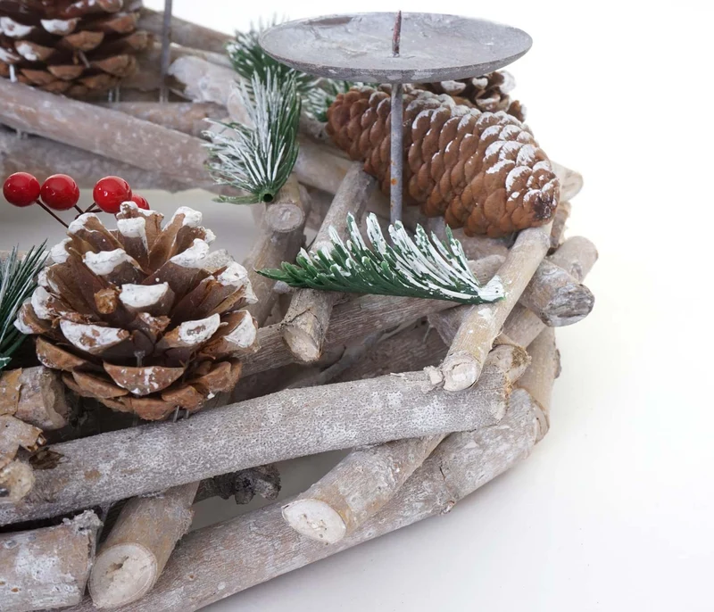 Couronne de l'Avent ronde décoration de table Noël en bois Ø 35cm blanc-gris avec bougies blanc 04_0002566