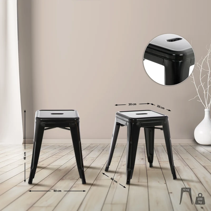 Tabouret hauteur 46 cm design industriel en métal noir 10_0005879