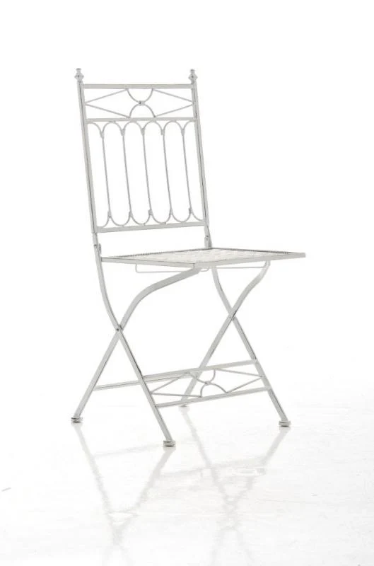 Chaise pliable de jardin terrasse balcon design rustique en fer forgé blanc vieilli 10_0003593