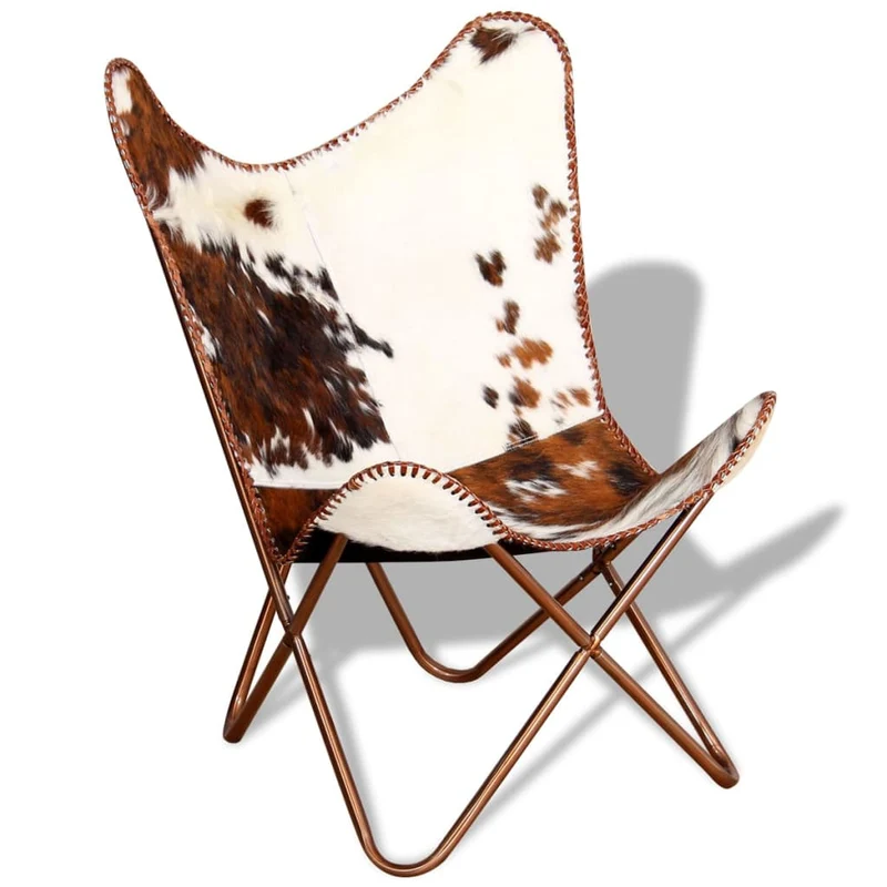 Fauteuil lounge design moderne papillon marron et blanc cuir de vache DEC026796