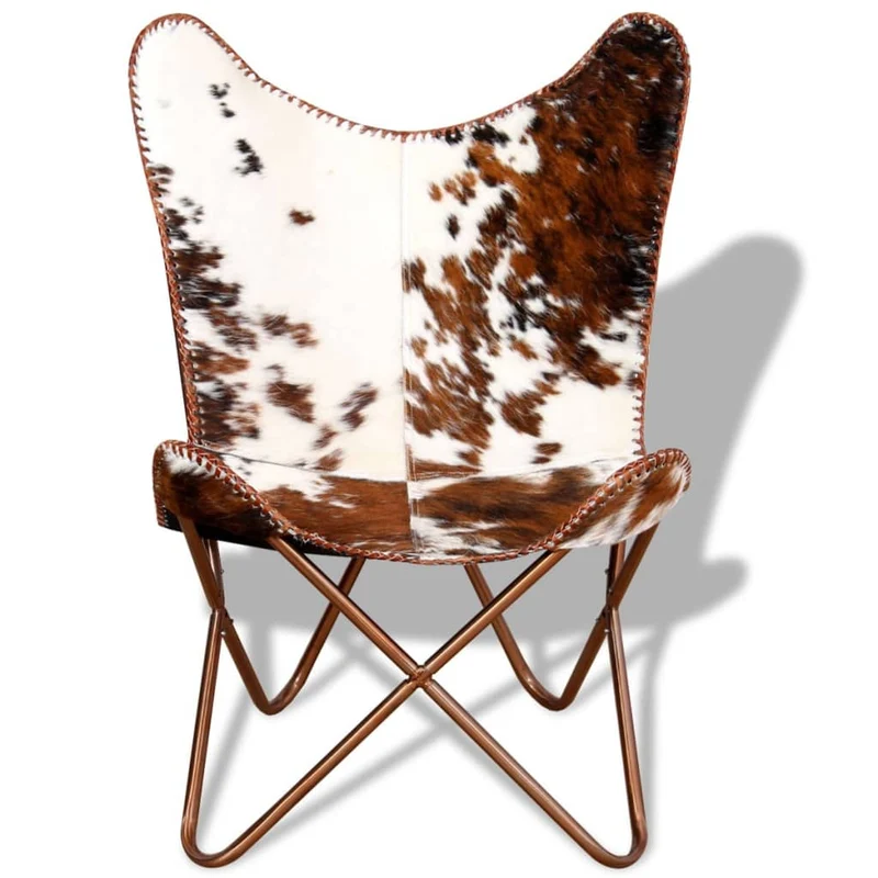 Fauteuil lounge design moderne papillon marron et blanc cuir de vache DEC026796