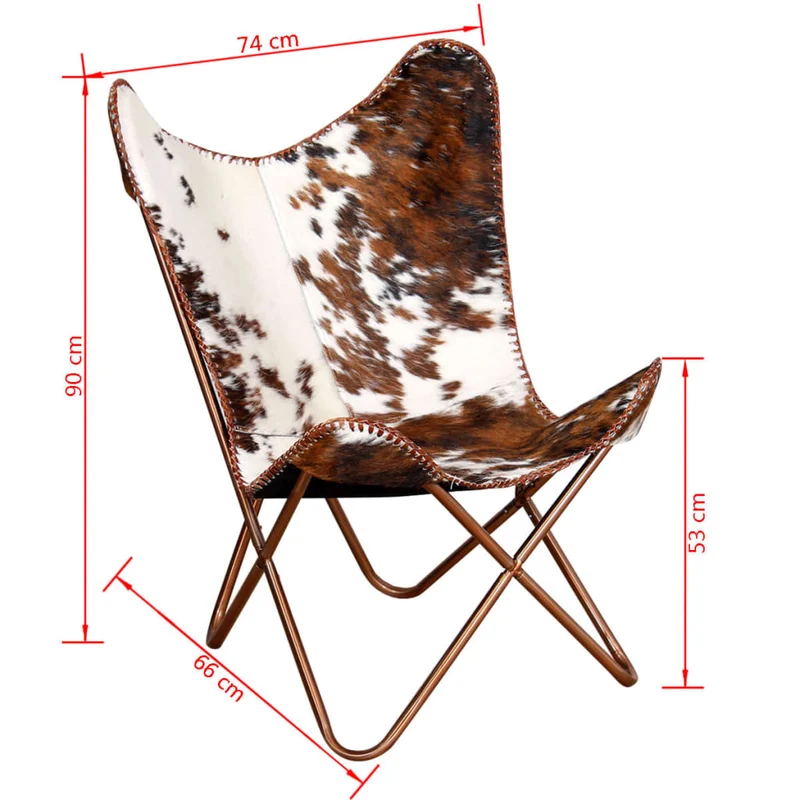 Fauteuil lounge design moderne papillon marron et blanc cuir de vache DEC026796