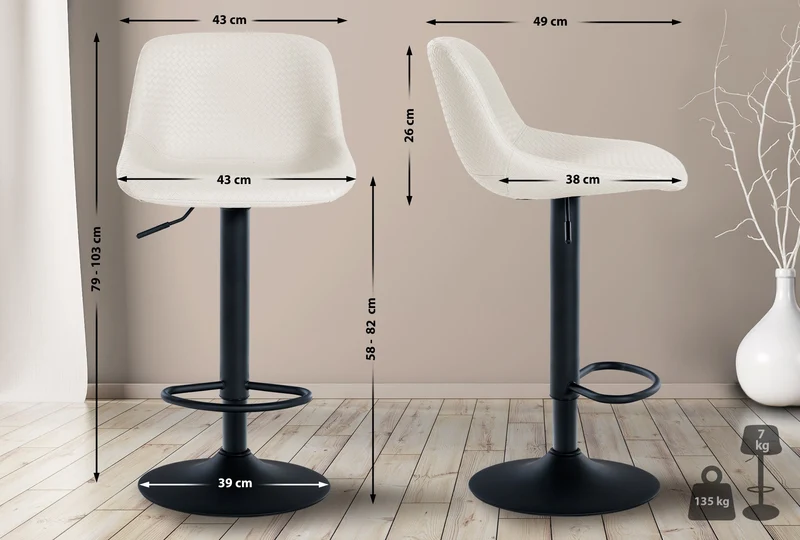 Lot de 2 tabourets de bar rotation à 360°en PVC crème pieds en trompette métal noir 10_0006691