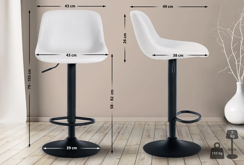 Tabouret de bar x1 rotation à 360°en PVC blanc pieds en trompette métal noir 10_0006381