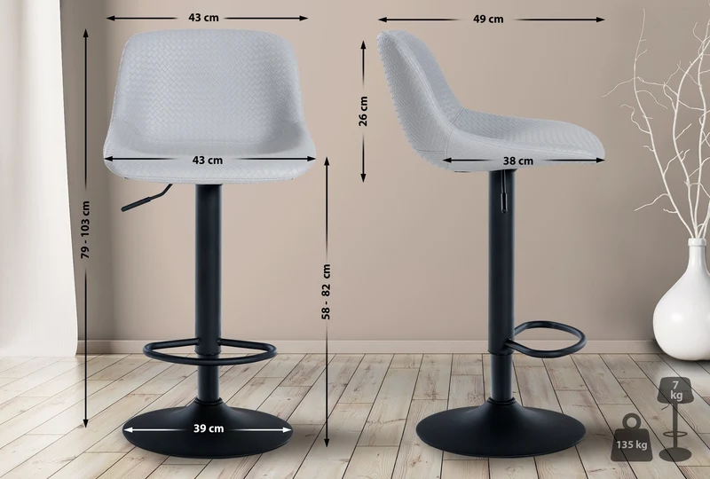 Tabouret de bar x1 rotation à 360°en PVC gris pieds en trompette métal noir 10_0006226