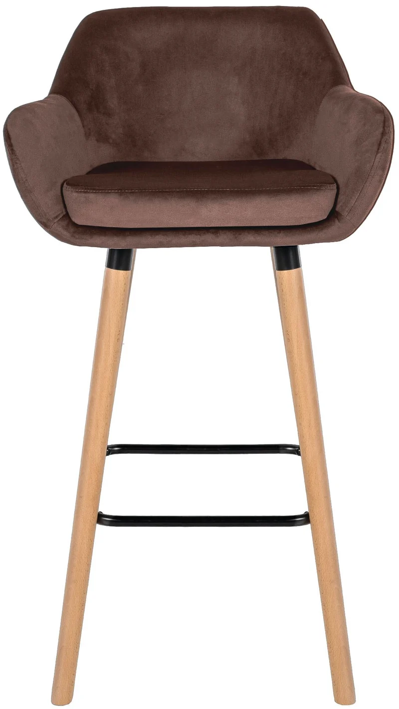 Lot de 2 tabourets de bar design scandinave en velours marron cadre en bois repose-pieds en métal 10_0006589