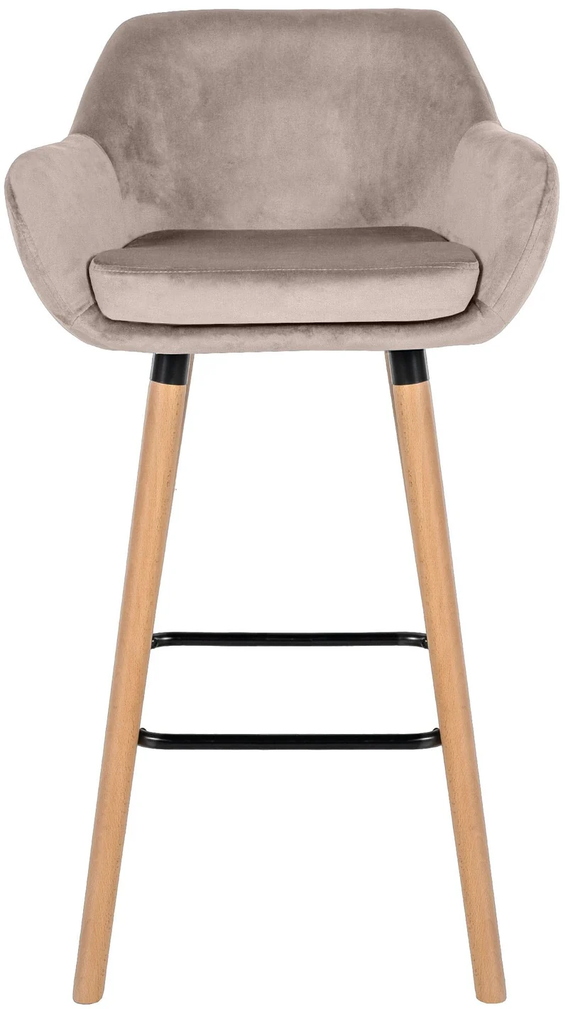 Tabouret de bar x1 design scandinave en velours crème cadre en bois repose-pieds en métal 10_0006484