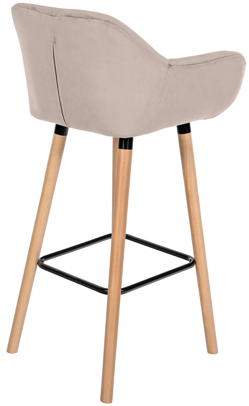 Tabouret de bar x1 design scandinave en velours crème cadre en bois repose-pieds en métal 10_0006484