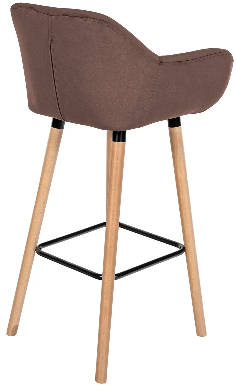 Tabouret de bar x1 design scandinave en velours marron cadre en bois repose-pieds en métal 10_0006213