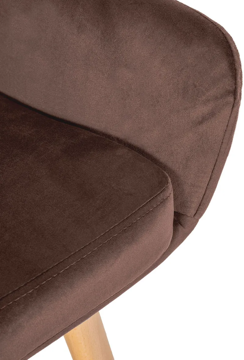 Tabouret de bar x1 design scandinave en velours marron cadre en bois repose-pieds en métal 10_0006213