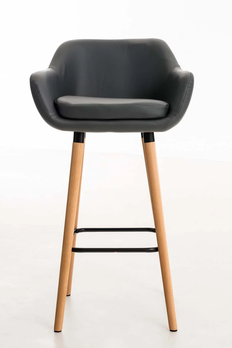 Tabouret de bar x1 design scandinave en PVC gris cadre en bois repose-pieds en métal 10_0006136