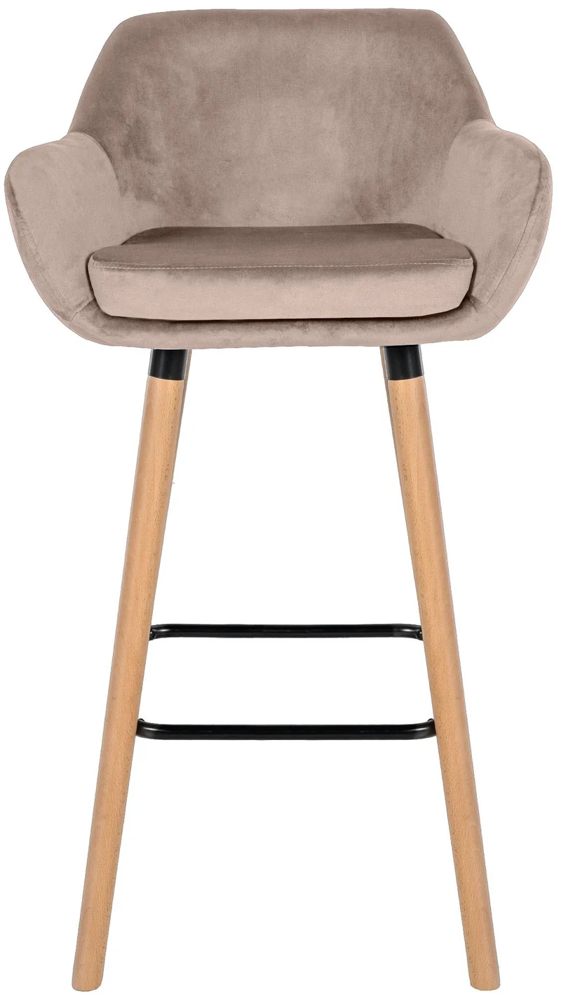 Tabouret de bar x1 design scandinave en velours gris clair cadre en bois repose-pieds en métal 10_0006075