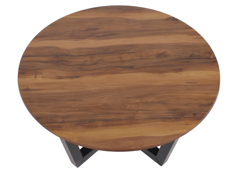 Table basse table d'appoint en bois diamètre 80 cm HPL aspect bois de sesham cadre foncé 04_0008464