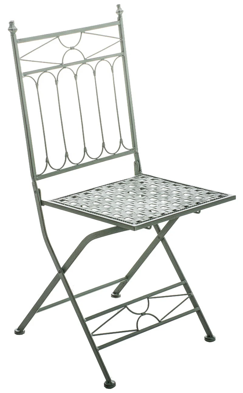 Lot de 2 chaises pliable de jardin terrasse balcon design rustique en fer forgé vert vieilli 10_0003129