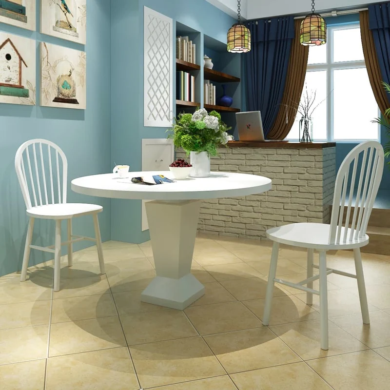 Lot de 2 chaises de salle à manger cuisine design classique bois d'hévéa solide blanc CDS020163