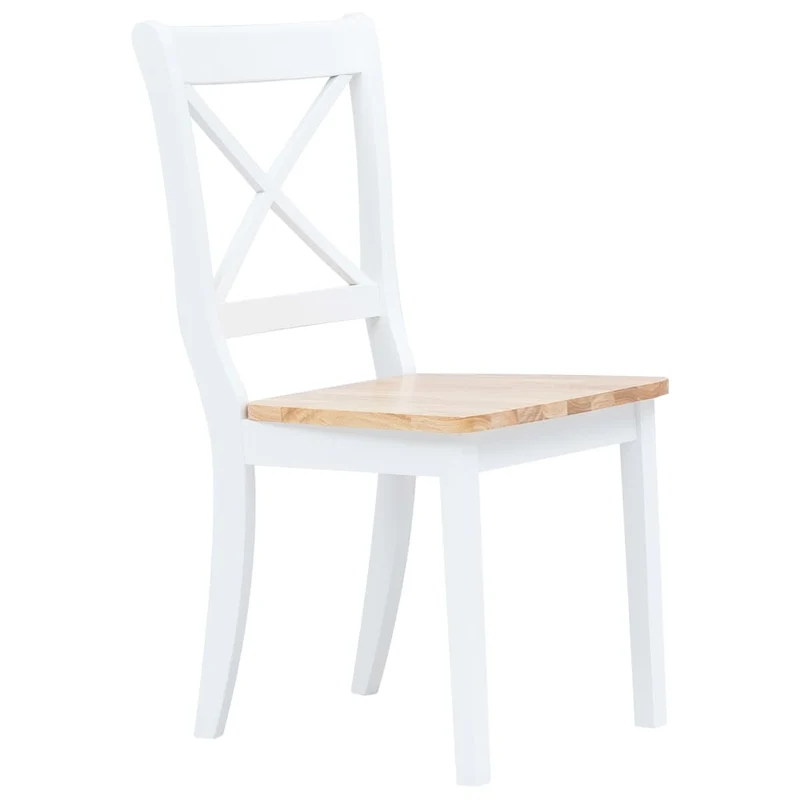 Set de 2 chaises de salle à manger blanc et bois clair bois hévéa massif blanc DEC025475